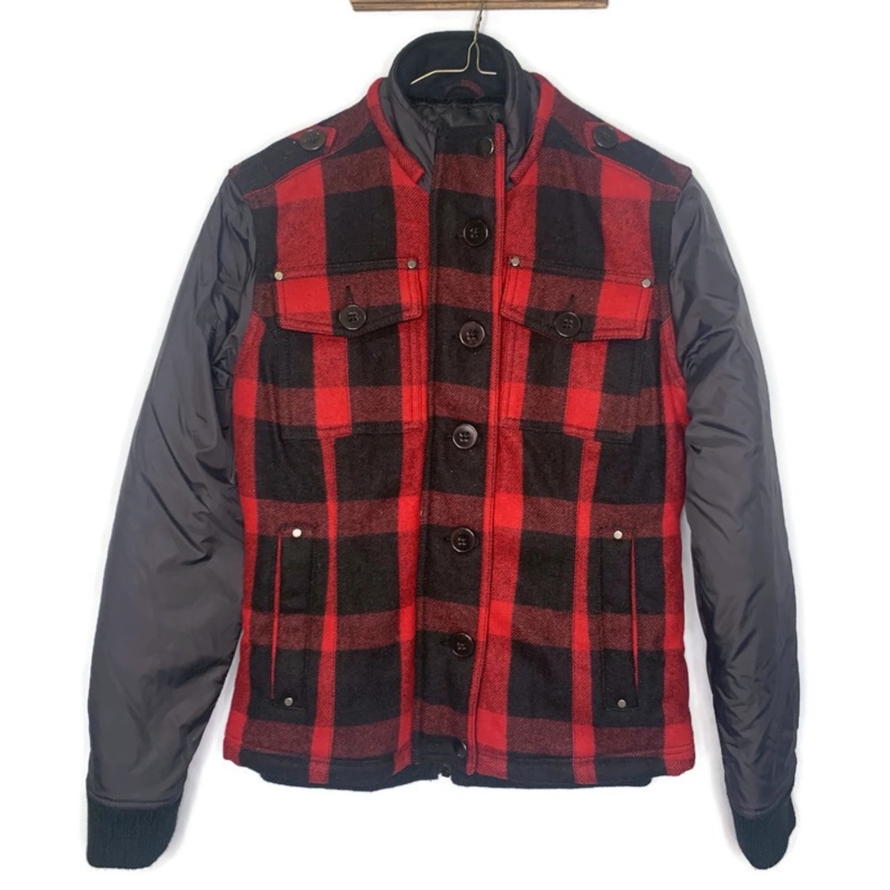 Triple Five Soul Essentials Red Buffalo Check Wool Zip Up Heavy Warm Jacket